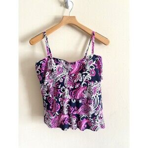 JAMAICA BAY SWIMSUIT TANKINI SWIM TOP NWT SZ 12‎ Pink Paisley Tiered Adjustable